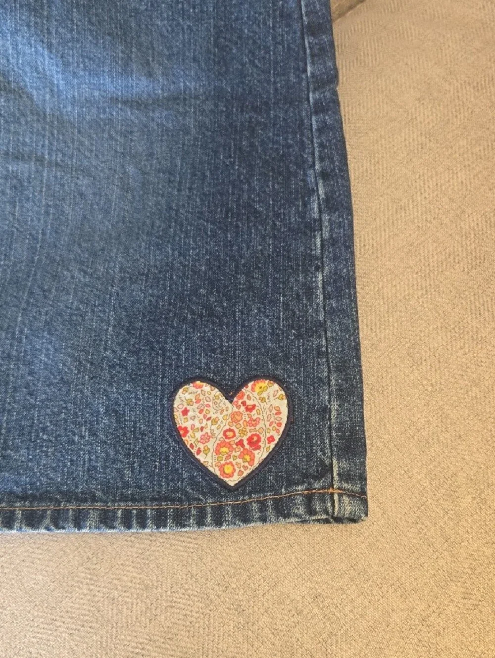 Old NAVY Denim  Skirt with Heart Embroideries - Dark Blue
